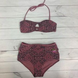 High Waisted Paisley Bandeau Bikini